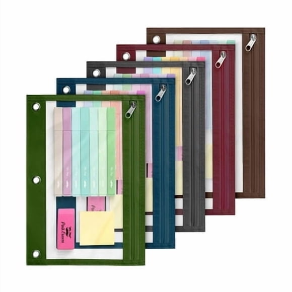 Mr. Pen- Pencil Pouch, 5 Pack, Vintage Colors Pencil Pouches With Clear Window On Both Sides, Pencil Bags With Zipper Pencil Pouch For 3 Ring Binder Pencil Pouch, Pencil Case For Binder Pouch