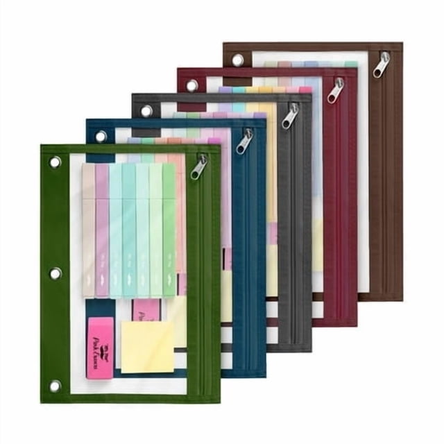 Mr. Pen- Pencil Pouch, 5 Pack, Vintage Colors Pencil Pouches With Clear Window On Both Sides, Pencil Bags With Zipper Pencil Pouch For 3 Ring Binder Pencil Pouch, Pencil Case For Binder Pouch