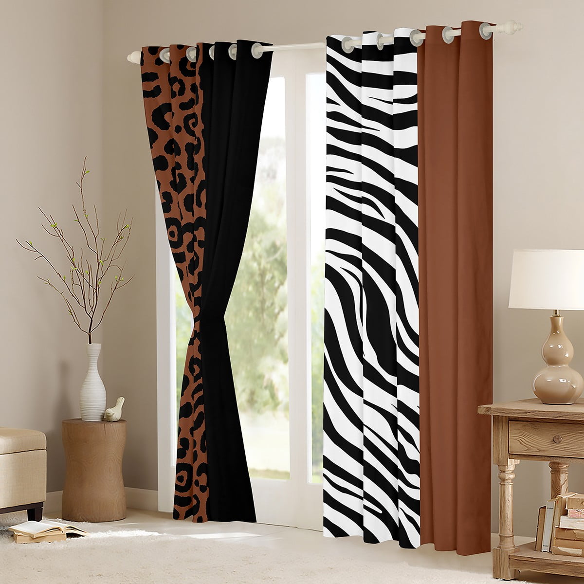Manfei Cheetah Print Black Out Curtains,Jungle Animal Curtains Pack of 2 (42x63 Each),White Black Zebra Pattern Bedroom Curtains For Teens,Super Cozy Room Decor