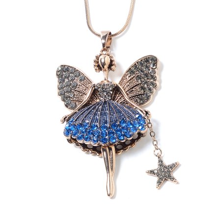Blue Agate Round Pendant - Round Blue Crystal Grey Crystal Ballerina Chain Pendant Necklace 30