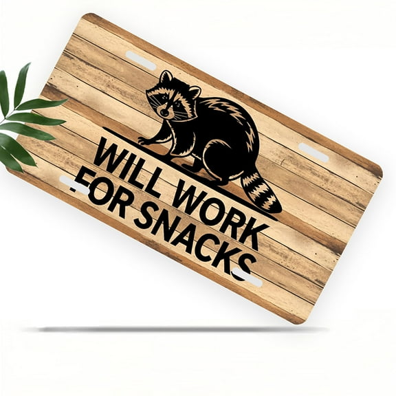 License Plate, Raccoon for Snacks Decorative Front,Personalized Stainless Steel License Plate Cover For Men Women,12.2" X 6.2"