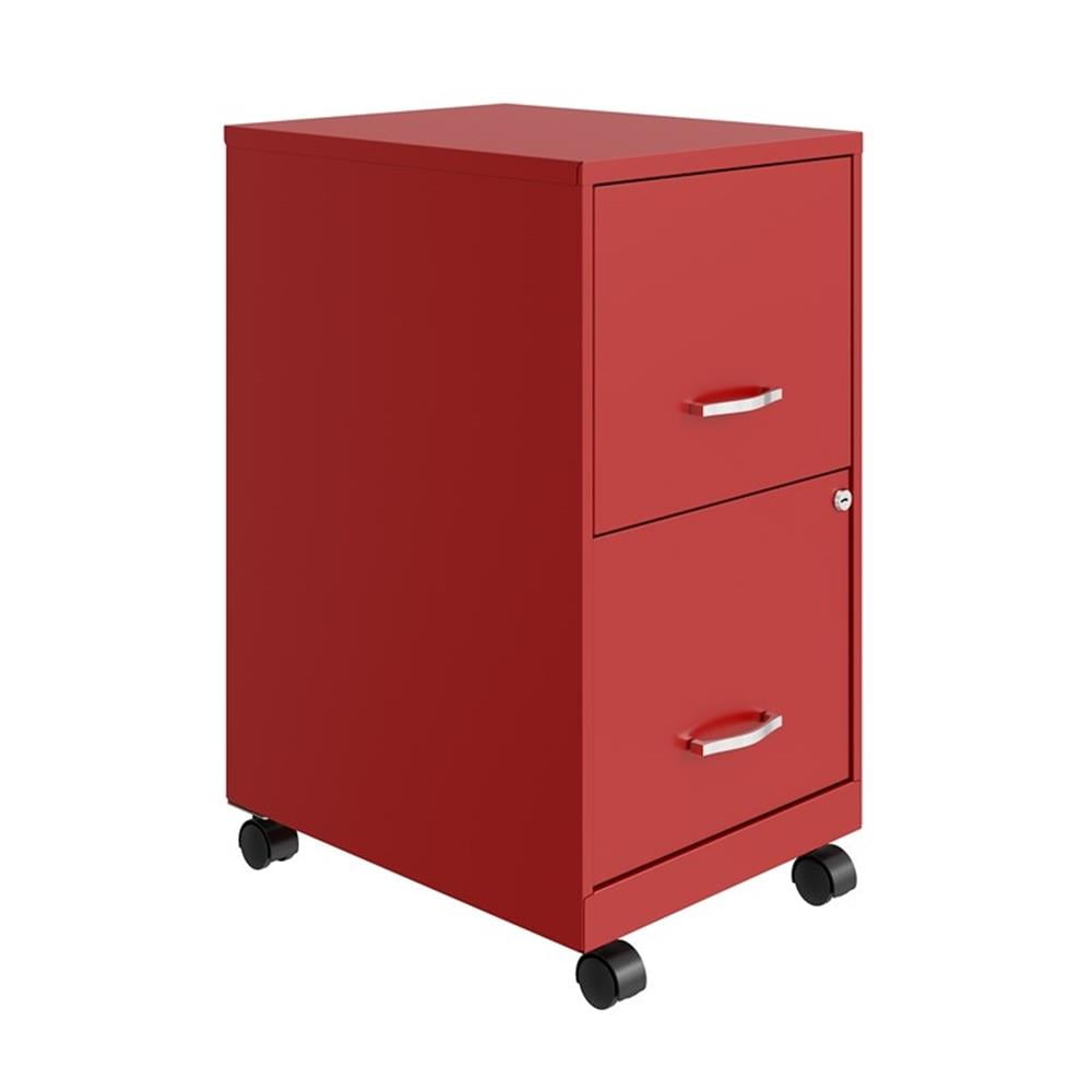 UrbanPro 18" 2 Drawer Metal Mobile Smart Vertical Filing Cabinet in Red
