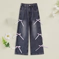 thumbnail image 2 of Gubotare Girls Wide Leg Pants Girls Jeans Elastic Mid Waisted Wide Leg Denim Pants Fashion Heart Pattern Baggy Casual Kids Jean Pants Size 11-12 (Grey,11-12 Years), 2 of 4