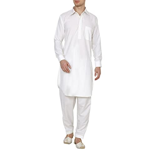 Royal Men's Classic Collar Cotton Blend Embroidered Pathani Suit