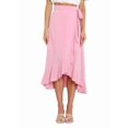 thumbnail image 3 of Womens One-Piece Wrap Tie Waist Solid Color Irregular Hem Chiffon Midi Skirt Elegant Flowy Pink M, 3 of 9