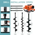 thumbnail image 4 of PRIJESSE 62CC Auger Post Hole Digger with 3 Auger Drill Bits(3" & 5 & 8") + 3 Extension Rods(24" & 24" & 24"), Gas Powered 2-Stroke Earth Digger for Orchard Farm Garden Plant, 4 of 7