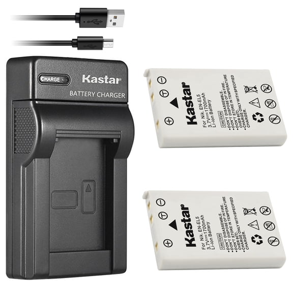 Kastar Battery (X2) & Slim USB Charger for Nik EN-EL5, ENEL5, MH-61 and Nik Coolpix 3700, 4200, 5200, 5900, 7900, P3, P4, P80, P90, P100, P500, P510, P520, P530, P5000, P5100, P6000, S10 Cameras
