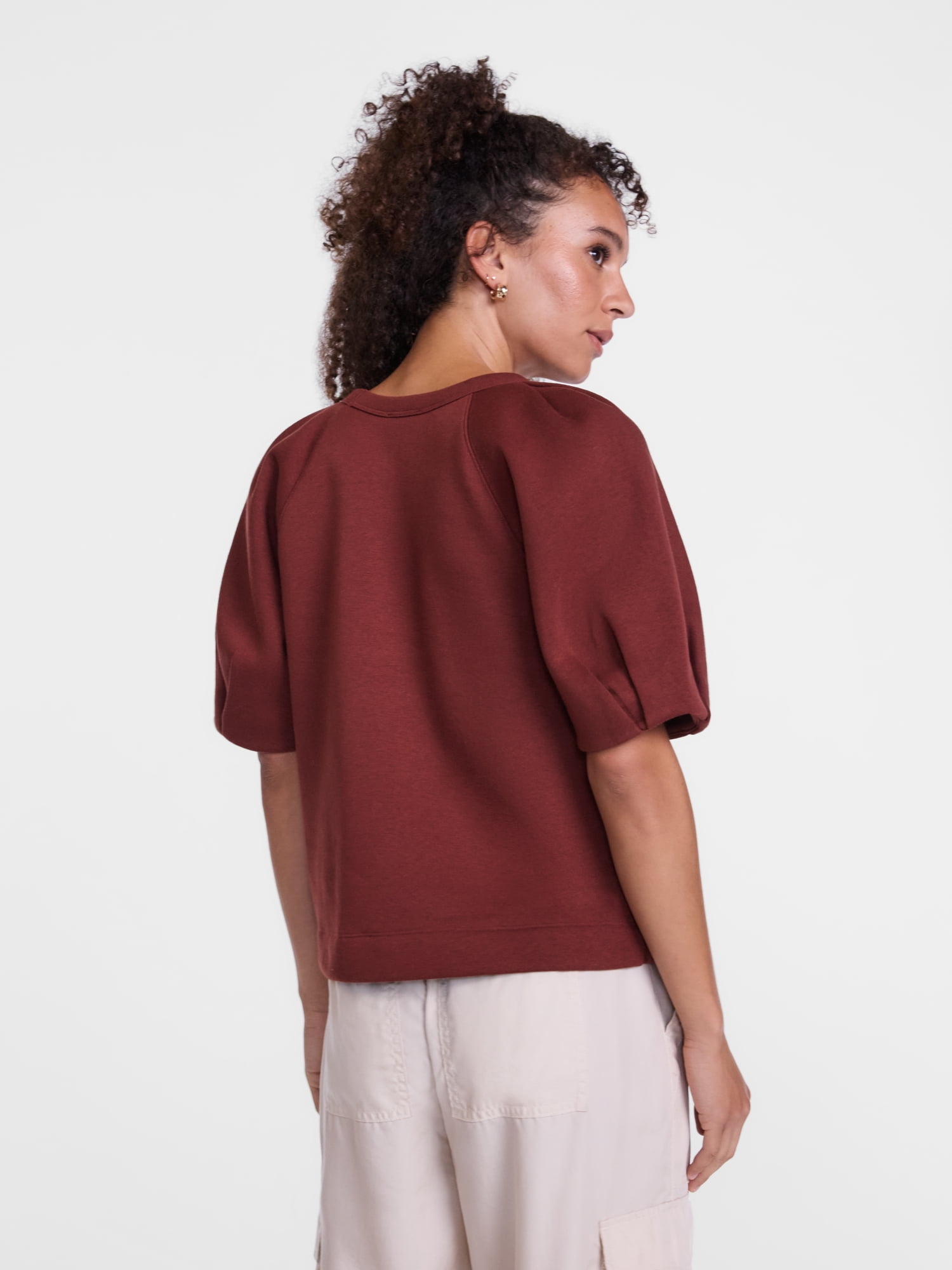 Scenario Women's Fleece Top with Lantern Sleeves, Size XS-XXXL