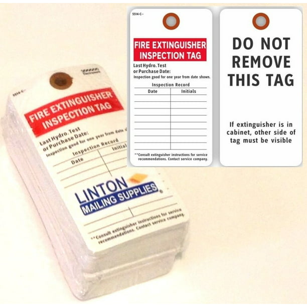 Fire Extinguisher Inspection Tag Do Not Remove 2 Sided 3 X 5 75 Red And Black Print On White 13 Pt Cardstock W Reinforced Hole Pack Of 100 Tags Walmart Com Walmart Com