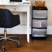 HOMZ 3-Drawer Cart Organizer with Removeable Wheels, Medium, Black & Clear