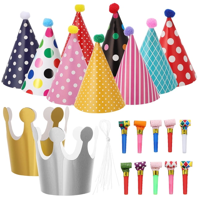 1 Juego de decoraciones para fiestas, sombreros de fiesta, coronas de papel, sombreros coloridos de cumpleaños, sombreros cónicos