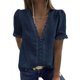 thumbnail image 1 of Camisa de gasa con cuello en V profundo encaje bordado manga corta parte Irfora Azul marino XXL, 1 of 6