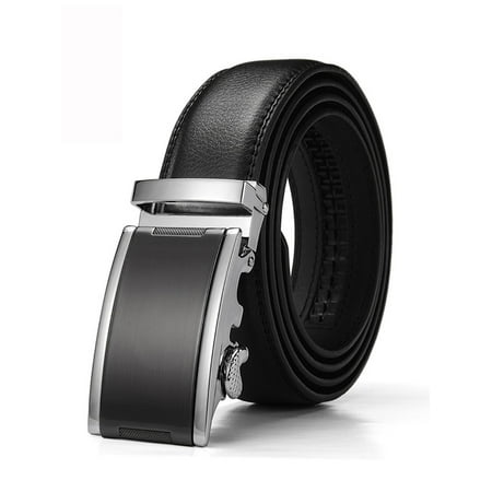 - Xhtang Men's Solid Buckle with Automatic Ratchet Leather Belt 35mm Wide 1 3/8