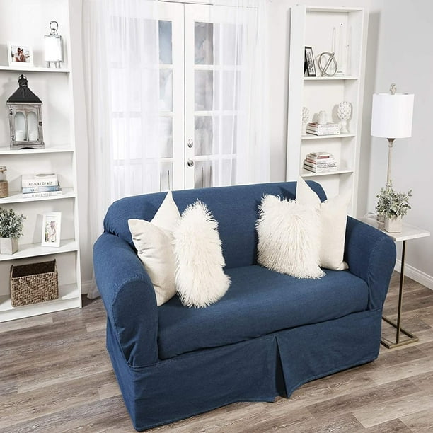 2 Piece Cotton Washed Heavy Denim Sofa Slipcover Blue Com Heavy Denim Sofa Slipcover, Heavy Canvas Sofa Covers