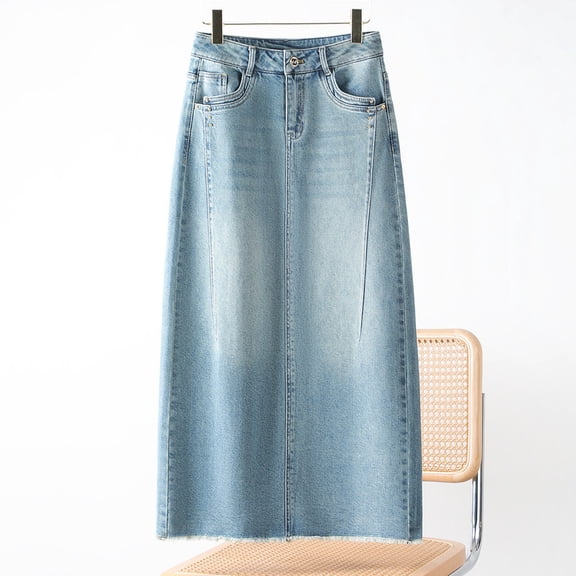 Women'S Light Wash Denim Skirt 2025 New High Waist A-Line Bodycon Midi Summer Skirt Slim Fit Casual Streetwear Fashion Must Have