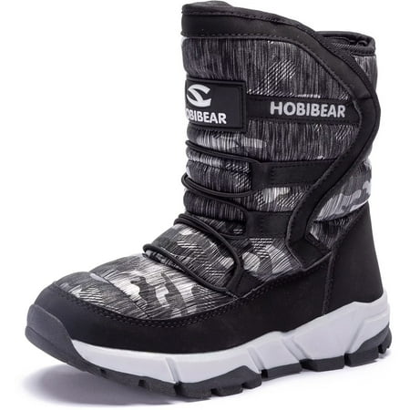 HOBIBEAR Boys Snow Boots Winter Waterproof Slip Resistant Shoes Black 7 Toddler
