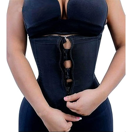 Latex Waist Trainer for Women Tummy Control Zipper Underbust Waist Cincher Corset Hourglass Body Shaper Sport Girdle  YA2219-Black-S