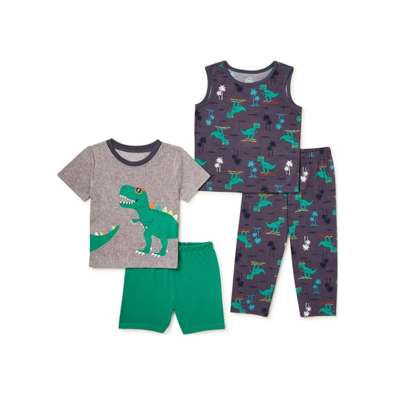 Wonder Nation Toddler Boys Tank, T-Shirt, Short, and Pant Pajama Set, 4-Piece, Sizes 2T-5T