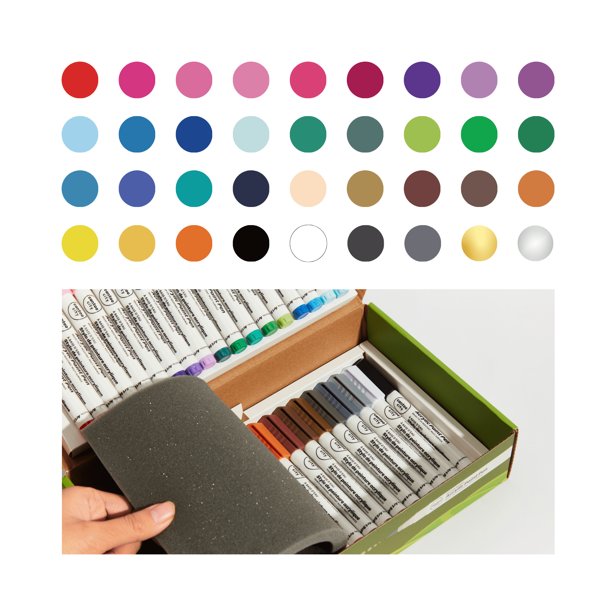 Cantoo City 36-Color Acrylic Paint Markers Set – Vibrant Multi Color Paint Pens For Precision Painting On Multiple Surfaces For Paper, Canvas, Rock, Glass, Wood
