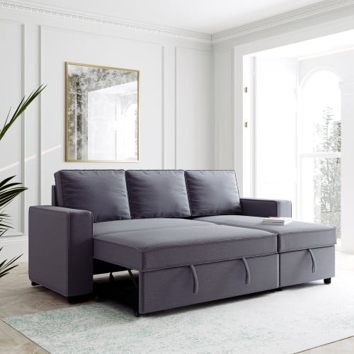 91 5 Reversible Pull Out Sleeper Sectional Storage Sofa Bed Corner With Chaise Left Right Handed Com Storage Chaise Left, Sectional Sofa Bed With Storage Convertible Chaise