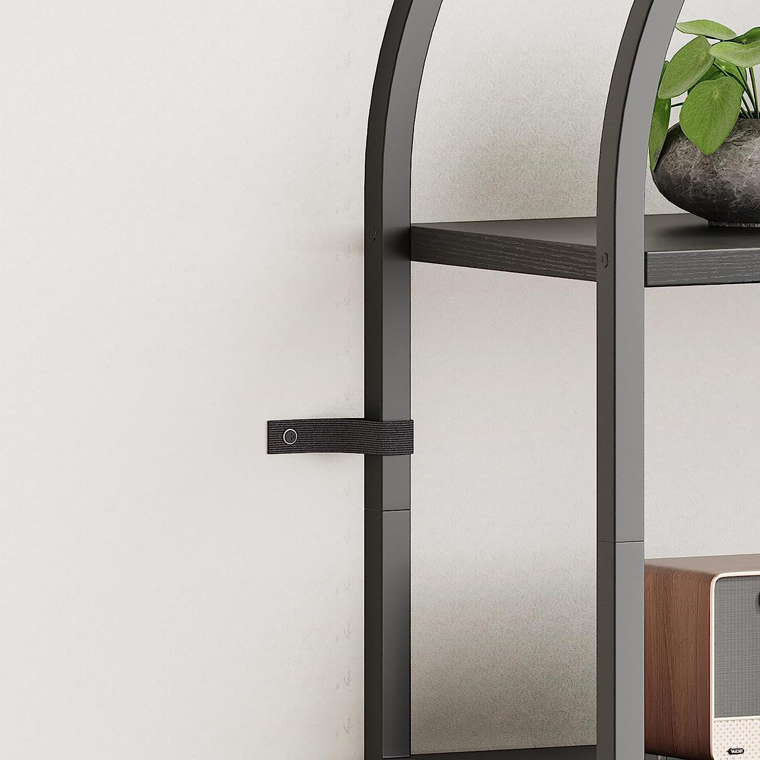 Yesfashion Bookshelf 5 Tier Bookcase Arched Display Racks Tall Standing Bookshelves Mental Frame Open Storage Rack Shelf Large Black Book Shelf for Bedroom, Living Room, Home Office,Black