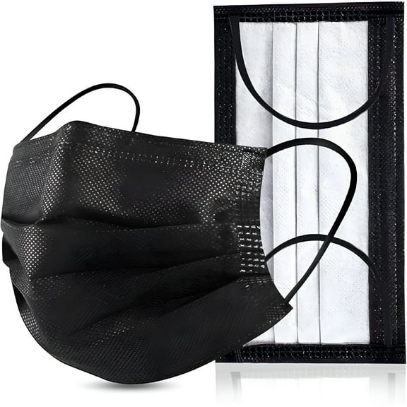 CCOCC Black Disposable Face Masks 4 Layers Protection 50Pcs,Breathable Dust Mask Mouth Covers for Adult