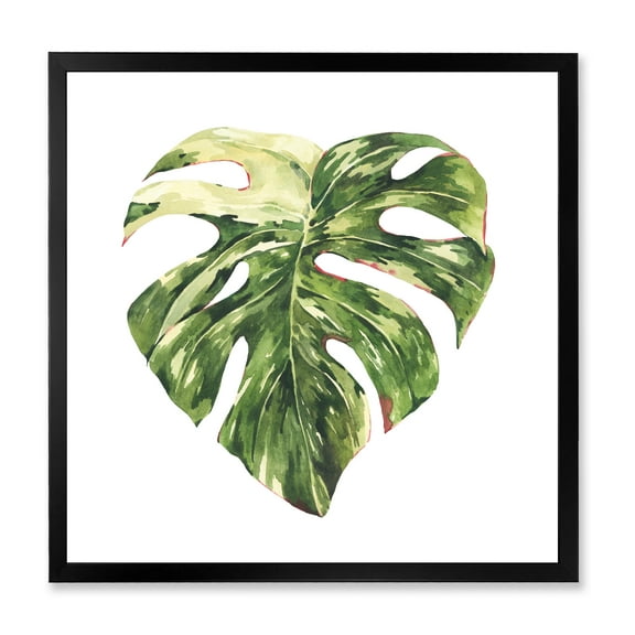 Designart 'Tropical Green Leaves On White In Summer Times III' Tropical Framed Art Print