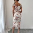 thumbnail image 3 of Aqua Green Womens Floral Mesh Ruched Midi Dress With Square Neckline And Ruffled Cap Sleeves, 3 of 7