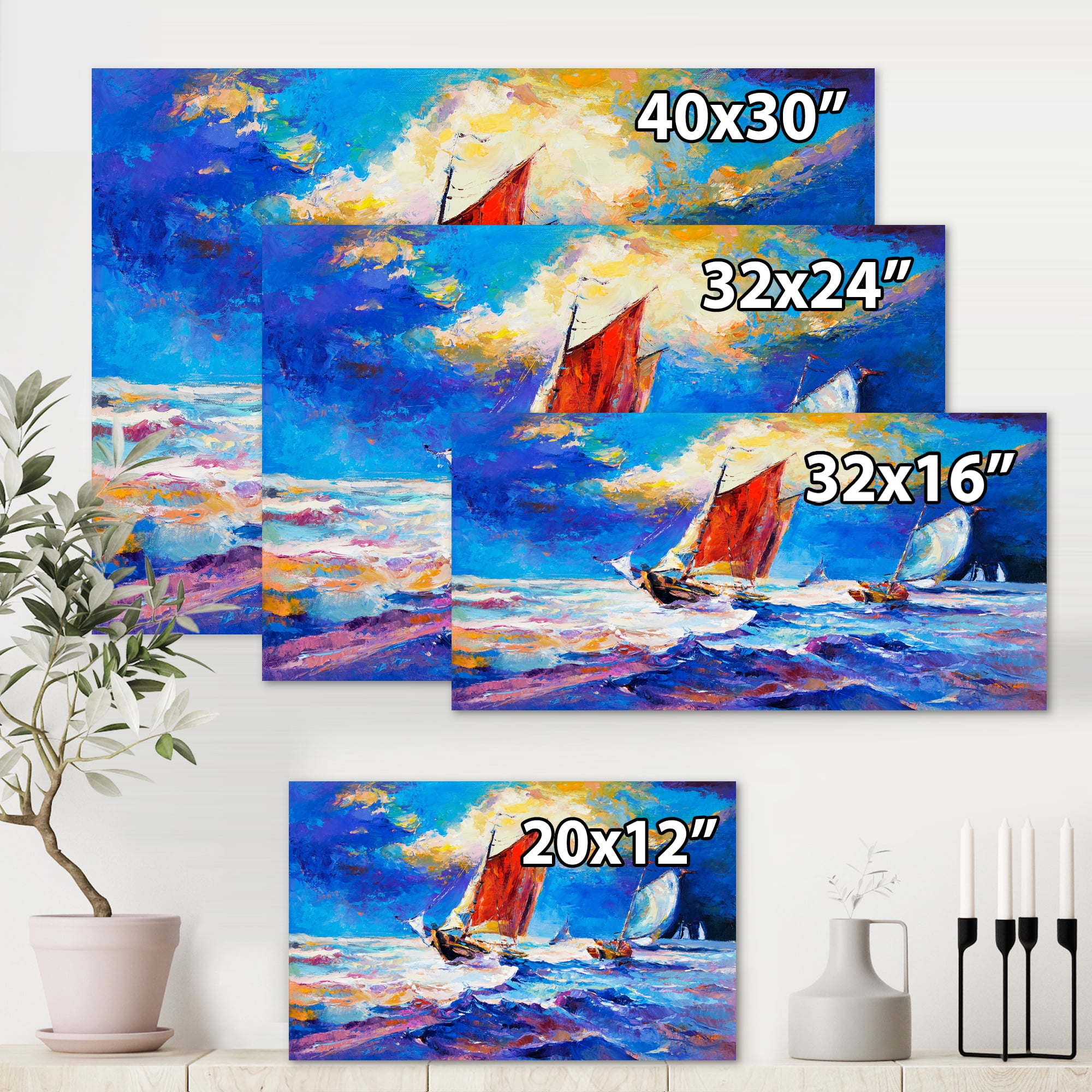 Designart ' Sailships On The Ocean Waves During Evening ' Nautical & Coastal Canvas Wall Art Print