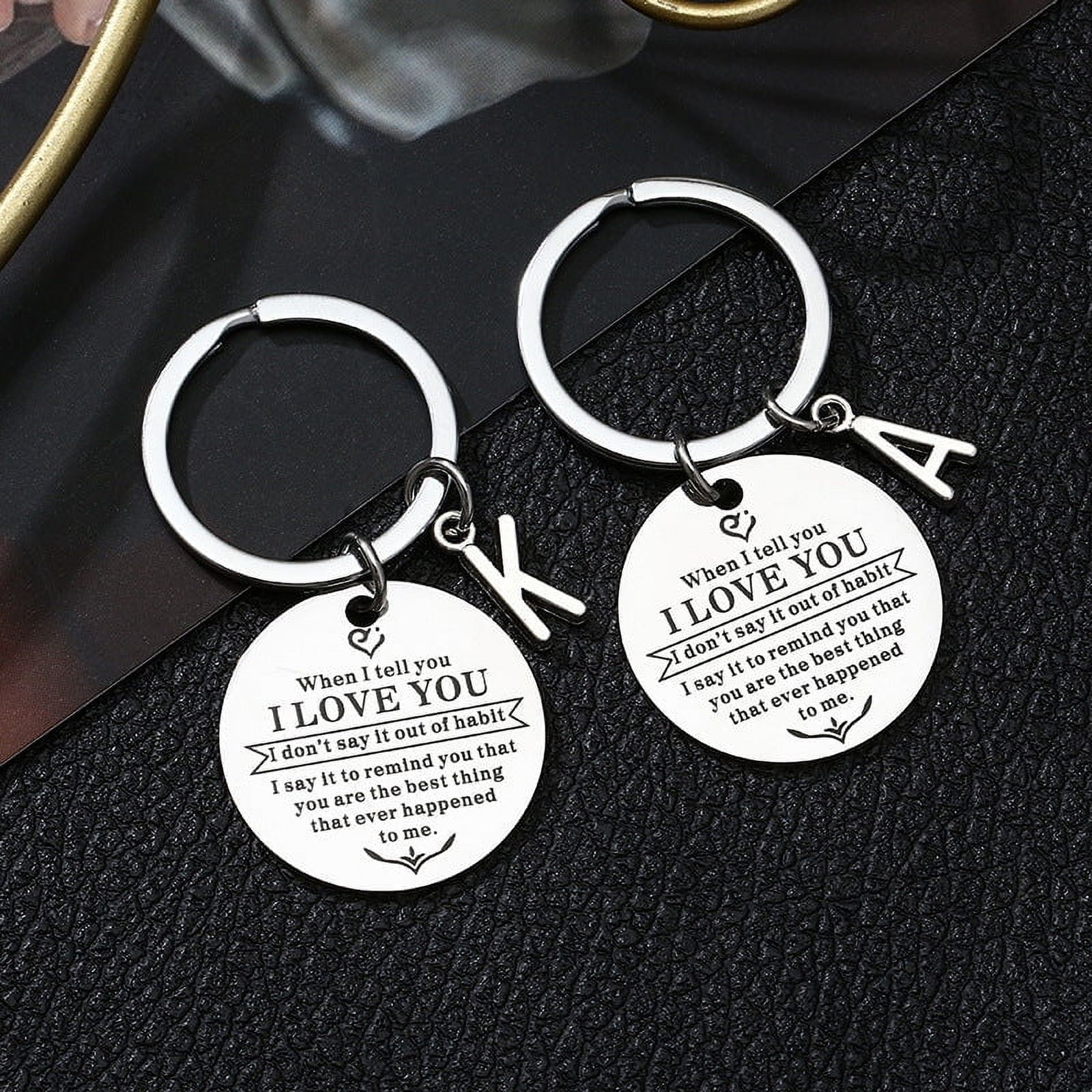 I Love You Stainless Steel Key Chain Pendant, 30mm Tag and Chain, Alphabet Letter Keychains for Couples, Gifts for Her or Him