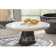 thumbnail image 2 of Gerson White marble platter on gray-washed metal-inlay pedestal, 2 of 2
