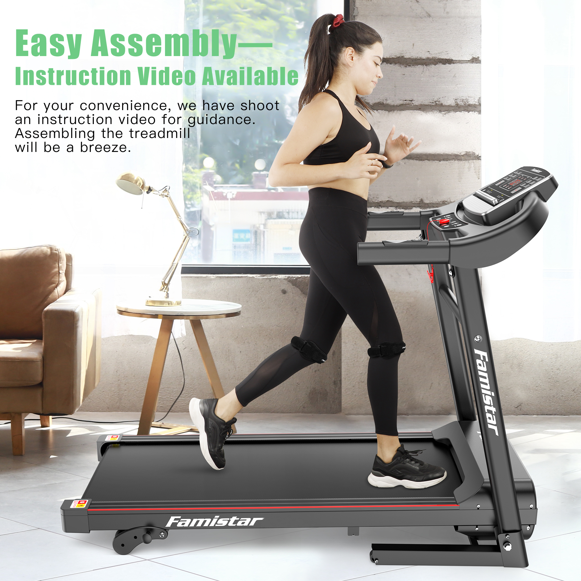 Famistar Folding Incline Treadmill for Home with Smart LCD Display, 265lbs, 12 Programs 3 Modes, MP3 Music Speaker, 2.5HP Electric Foldable Treadmill Running Machine, Knee Strap Gift - image 11 of 15