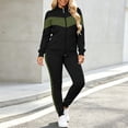 thumbnail image 2 of Women's 2 Piece Tracksuit Set Color Blocked Zip Up Stand Collar Long Sleeve Jacket Elastic Waist Jogger Pants for Sports Workout Daily Wear Black L, 2 of 7
