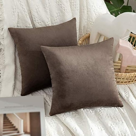 Eryueer Velvet Cushion Covers Throw Pillow Case Soft Modern Decorative Square Luxury Pillowcases for Livingroom Sofa Chair Bedroom with Invisible Zipper Set of 2 35cm x 35cm,14x14 Inches Dark Taupe