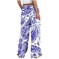 thumbnail image 5 of Weiqiqre Women's Pants Summer Boho Palazzo Pants High Waist Wide Leg Floral Casual Cotton Lounge Trousers with Pockets, 5 of 9
