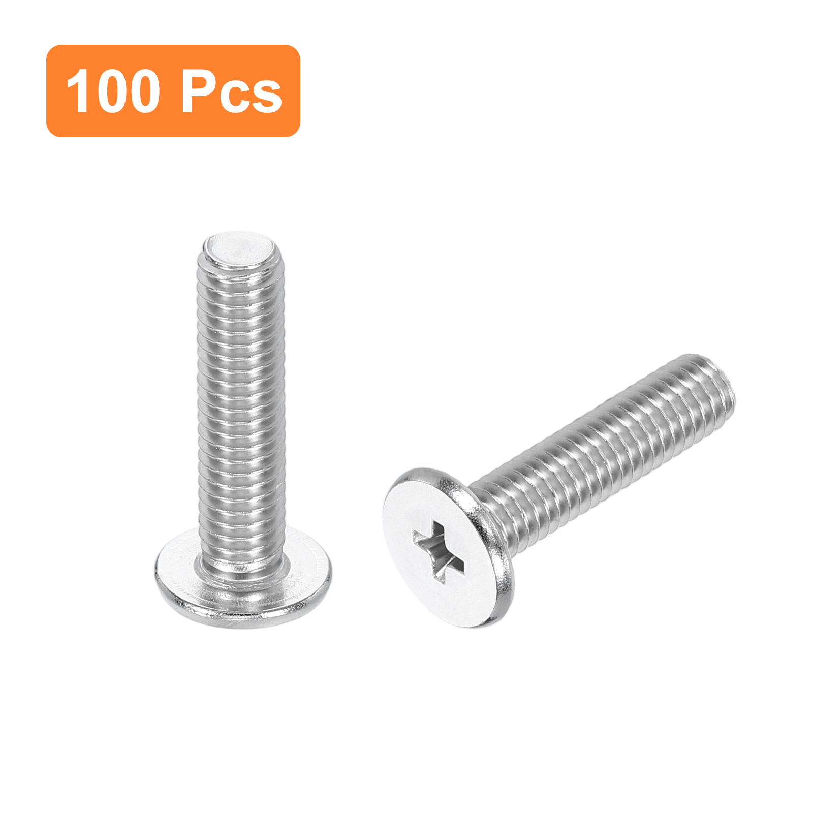 M6-1 x 25mm 100Pack Metal Flat Round Head Screws Phillips Drive Machine Bolt
