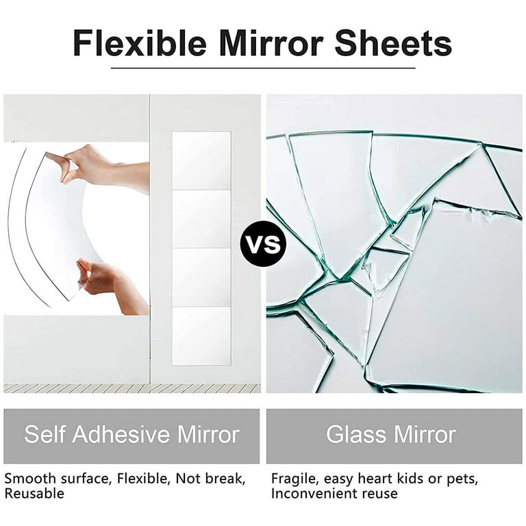 10Pcs Mirror Sheets Self Adhesive Non Glass Mirror 12 x 12 Inch Ultra-thin  Flexible Mirror Sheets DIY Tiles Mirror Stickers Wall Decor Mirror for Home