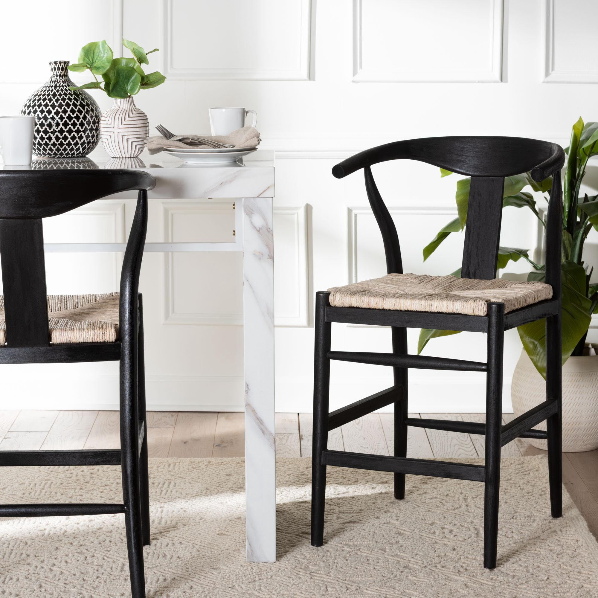 bali & pari Fika Boho Counter Stool, Counter Height, Black