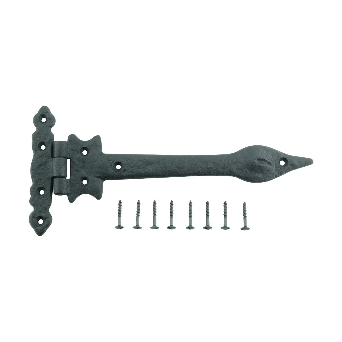 Renovators Supply Black Wrought Iron Strap Hinge 9" Spear Tip Flush Mount Heavy Duty Strap Gate and Door Hinges w/Hardware Pack of 2
