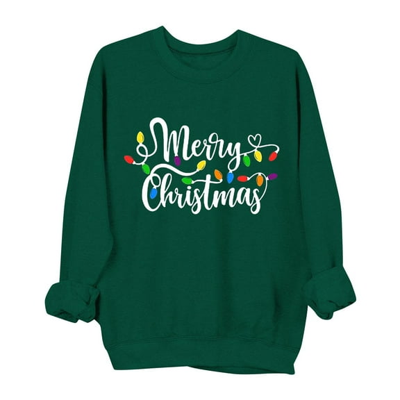 lulshou Women's Christmas Print Crewneck Sweatshirt Festive Holiday Long Sleeve Pullover Sweater Style Gift for Family, Green, XL