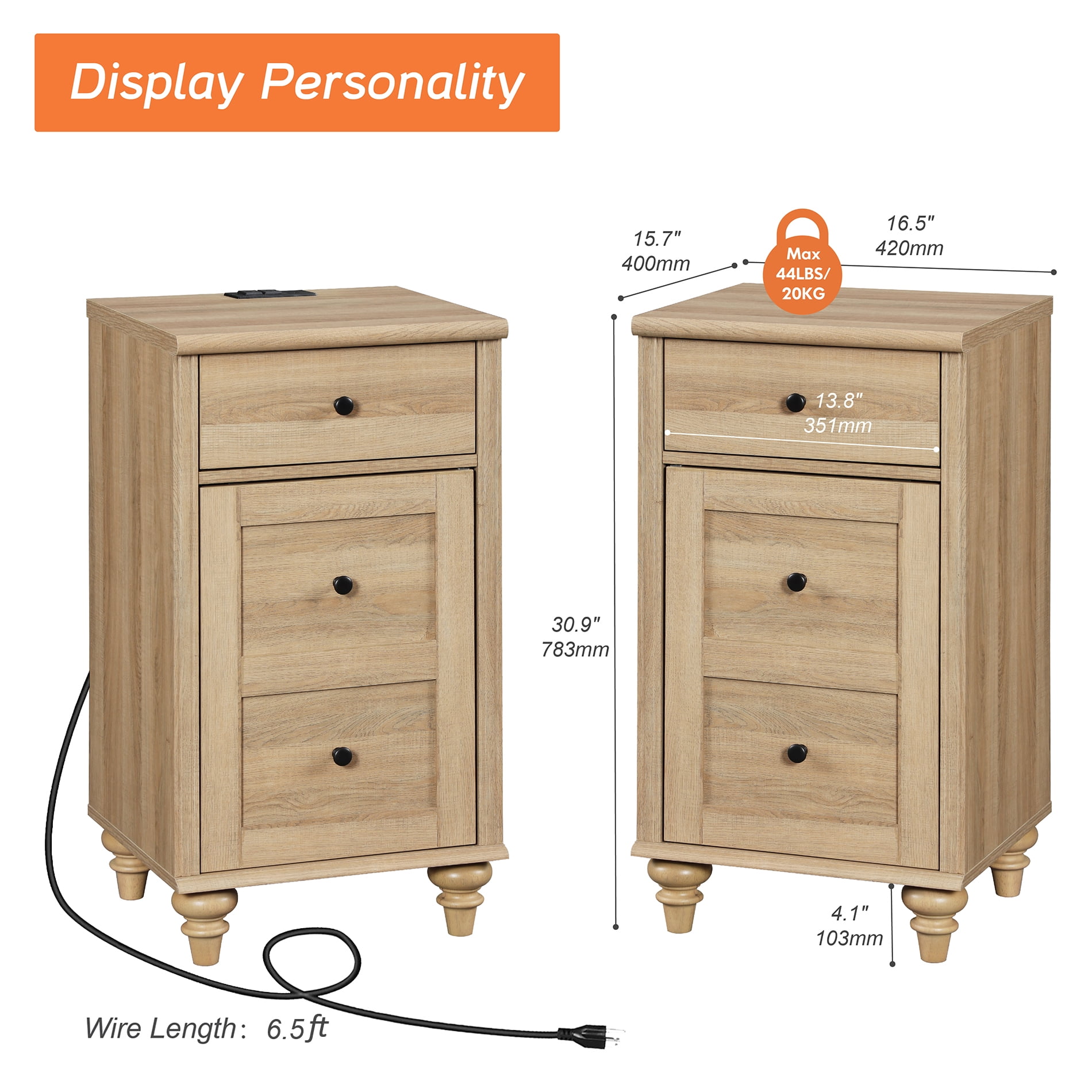 Oak Night Stand for Living Room Bedroom, Wood End Table for Kids room