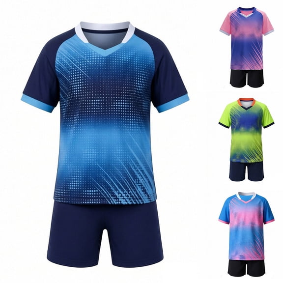 Youth Soccer Jersey Ndbuld Kids Boys Girls Fashion Football Training Suit Short Sleeve Top Shorts Mesh Breathable Set