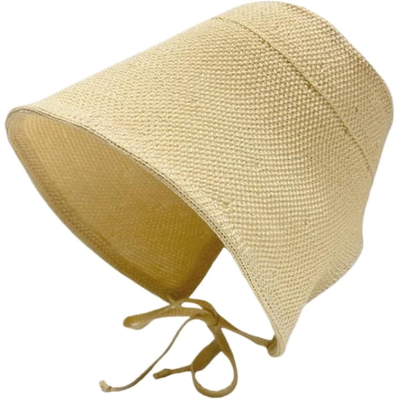 Women Vintage Bonnet with Tie Foldable Straw Sun Hat, Linen Victorian Cap for Summer Beach