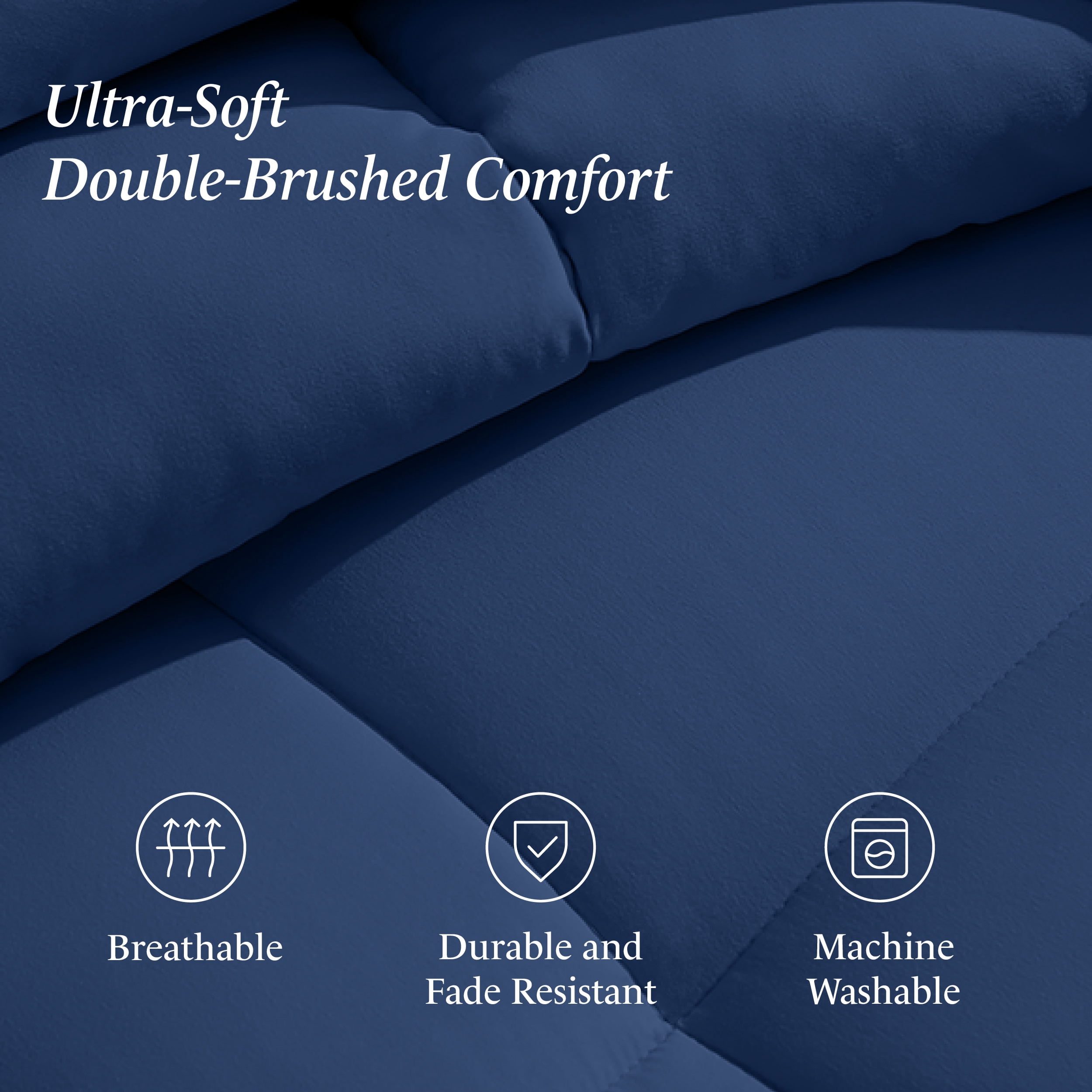 Ivy Union Comforter Set - Box Stitch - Easy Care Ultra-Soft Microfiber - All Season Warmth - Bedding Comforter - King/Cal King, Dark Blue