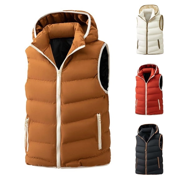 Tqyyweavej Men's Puffer Vest Plus Size Windproof Zip Up Puffy Jacket Sleeveless Stand Collar Hooded Winter Coats with Zip Pockets L-5XL