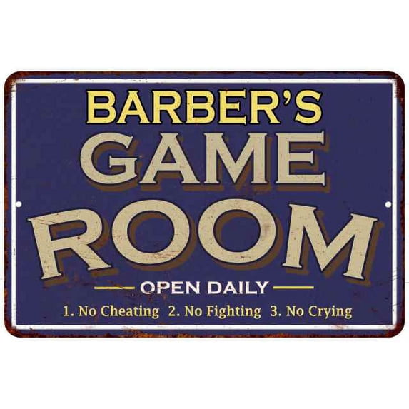 BARBER'S Blue Game Room Gift Sign Metal Wall Decor 12x18 112180002022