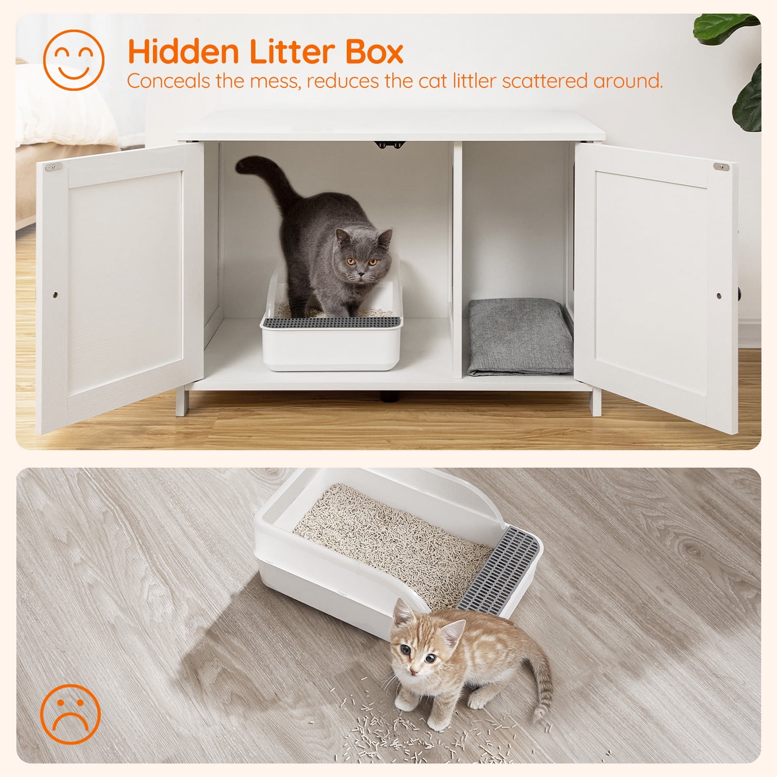 HOOBRO Hidden Litter Box Enclosure End Table with Removable Divider, White