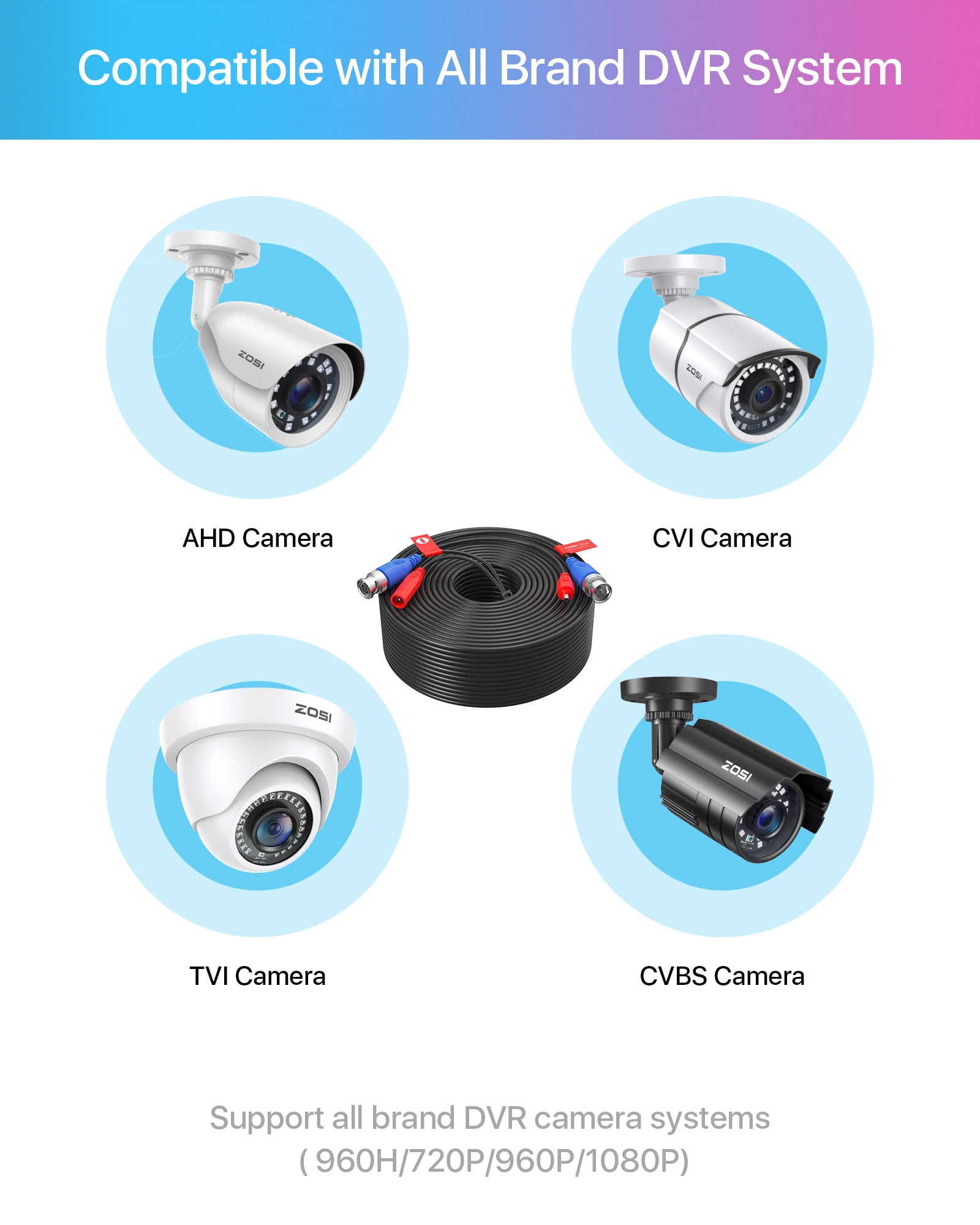 4 Pack 150ft (45 Meters) All-in-One Video Power Cable, BNC Extension Surveillance Camera Cables for Video Security DVR Camera Systems (Included 4X BNC Connectors and 4X RCA Adapters)-Black