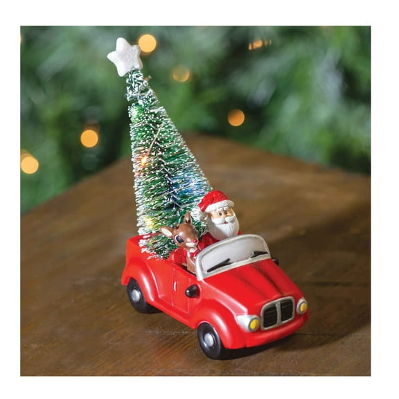 Roman LED Rudolph Santa in Car Figurine