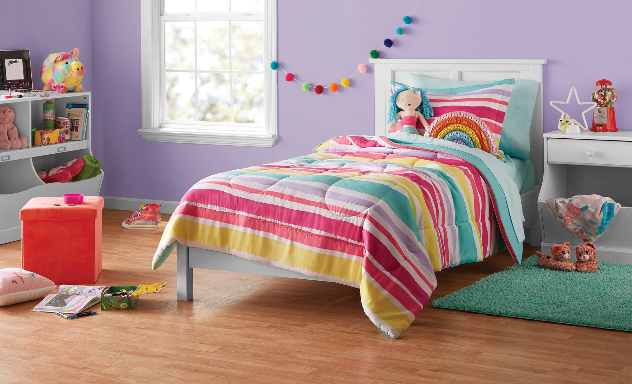 Twin&Full Kids Bedding Set Sheets Girls Comforter Rainbow Unicorn 5 Piece Pink 